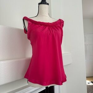 Banana Republic Hot Pink 100% Silk Blouse Braided Neckline Petite Size XS